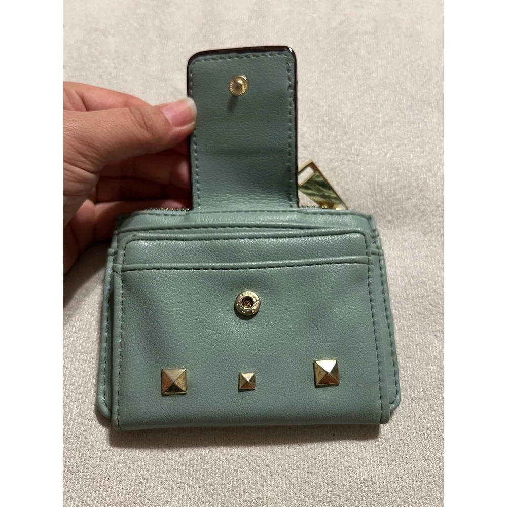 Juicy Couture Sage Green Card Holder Wallet Gold Studded ID Window Zip Pocket